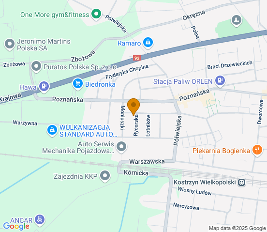 Mapa dojazdu do warsztatu samochodowego w Kostrzynie