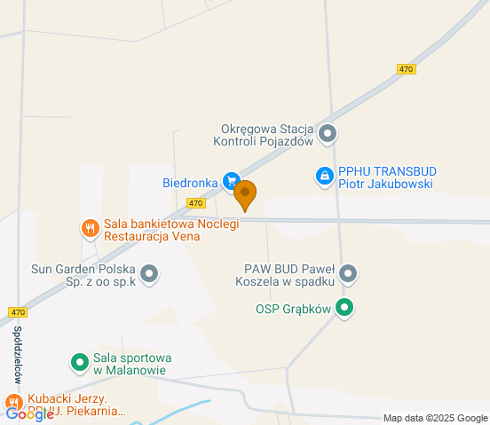 Mapa dojazdu do warsztatu samochodowego w miejscowości Malanów
