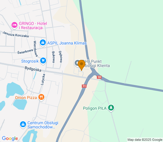 Mapa dojazdu do warsztatu samochodowego w miejscowości Piła