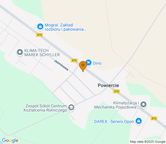 Mapa dojazdu do warsztatu samochodowego w miejscowości Powiercie