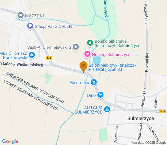 Mapa dojazdu do warsztatu samochodowego w miejscowości Sulmierzyce