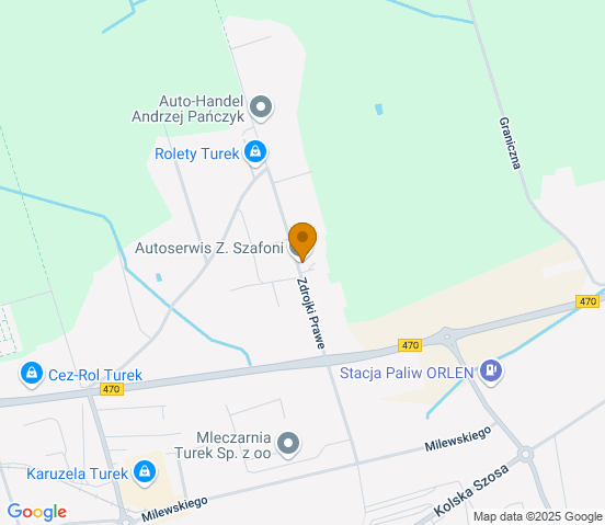 Mapa dojazdu do warsztatu samochodowego w miejscowości Turek