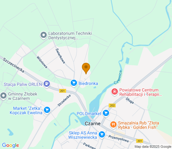 Mapa dojazdu do warsztatu samochodowego w miejscowości Czarne