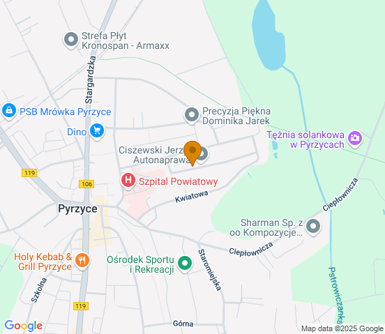 Mapa dojazdu do warsztatu samochodowego w miejscowości Pyrzyce