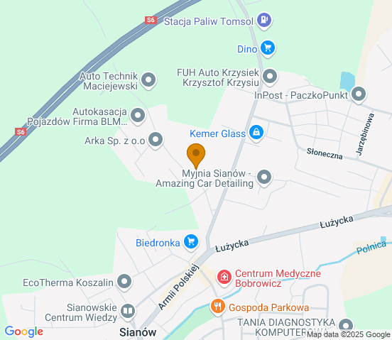 Mapa dojazdu do warsztatu samochodowego w miejscowości Sianów